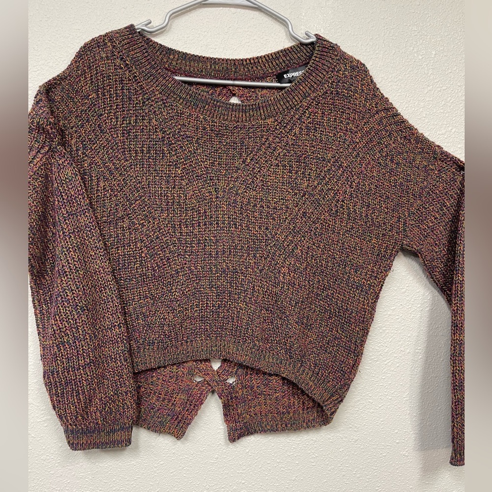 Express Rainbow Cable Knit Sweater – Cross-Back Cutout